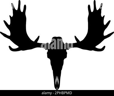 Crâne de orignal avec silhouette de bois en noir Illustration de Vecteur