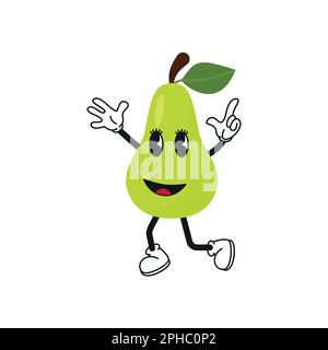 Personnage de poire aux fruits de dessin animé rétro. Illustration moderne avec de jolis personnages de BD. Gribouillages dessinés à la main de personnages comiques. Style de dessin animé tendance. 70s- Illustration de Vecteur