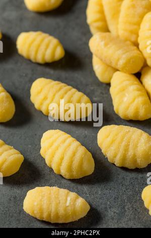 Pâtes de pommes de terre crues Gnocchi faites maison prêtes à cuire Banque D'Images