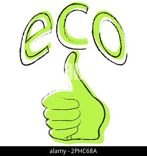 Main avec le pouce vers le haut et inscription ECO. Symbole, icône de l'écologie. Concept d'écologie. Image vectorielle. Illustration de Vecteur