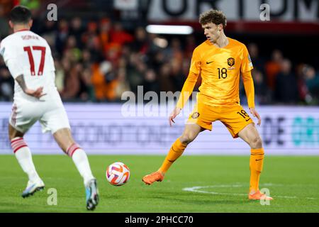 Rotterdam, pays-Bas. 27th mars 2023. ROTTERDAM, PAYS-BAS - MARS 27: Mat Wieffer des pays-Bas lors du match de qualification de l'UEFA EURO 2024 entre les pays-Bas et Gibraltar au Stadion Feijenoord on 27 mars 2023 à Rotterdam, pays-Bas (photo de Peter sous/Orange Pictures) Credit: Orange pics BV/Alay Live News Banque D'Images