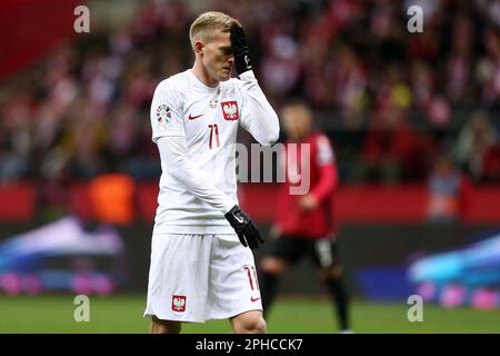 Karol Swiderski de Pologne lors de l'UEFA Euro 2024, qualifications européennes, match de football du Groupe E entre la Pologne et l'Albanie sur 27 mars 2023 au PGE Narodowy à Varsovie, Pologne - photo: Piotr Matusewicz/DPPI/LiveMedia Banque D'Images