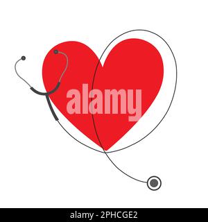 Un stéthoscope et un cœur rouge un fond blanc avec espace de copie Illustration de Vecteur