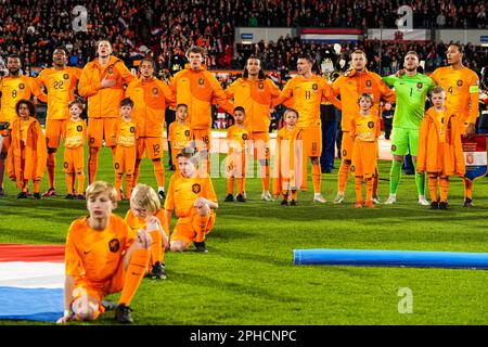 Rotterdam, pays-Bas. 27th mars 2023. Rotterdam - joueurs des pays-Bas pendant le match entre les pays-Bas et Gibraltar au Stadion Feijenoord de Kuip le 27 mars 2023 à Rotterdam, pays-Bas. Crédit : photos Box to Box/Alamy Live News Banque D'Images