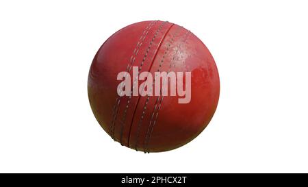 Ballon de cricket 3D réaliste sur fond blanc.3D rendu. Banque D'Images
