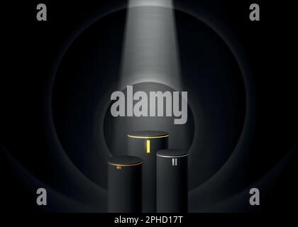 Podium des gagnants noirs. Socle avec projecteur allumé. Illustration vectorielle. Illustration de Vecteur