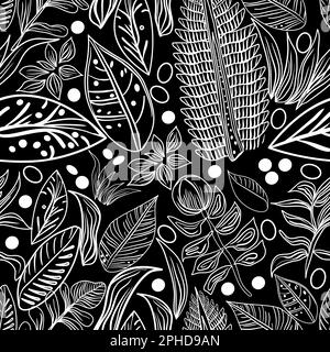 Motif botanique sans couture avec feuilles tropicales dans l'illustration vectorielle de la technique des caniches Illustration de Vecteur