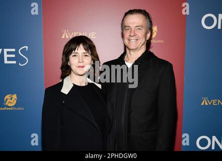 Emily Donahoe, left, and Michael O'Keefe attend the premiere of "One