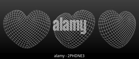3d forme de coeur filaire. Grille géométrique numérique icône de l'amour, de la santé et de la Saint Valentin. Objet abstrait du maillage linéaire en forme de coeur, illustration du contour vectoriel Illustration de Vecteur