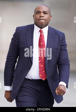 Photo du dossier datée du 26/02/23, du secrétaire aux Affaires étrangères de Shadow David Lammy, qui a déclaré qu’un gouvernement travailliste « rénotera » l’appareil de politique étrangère britannique pour aider à reconstruire la prospérité en mettant l’accent sur les priorités des travailleurs du Royaume-Uni. Date de publication : mardi 28 mars 2023. Banque D'Images