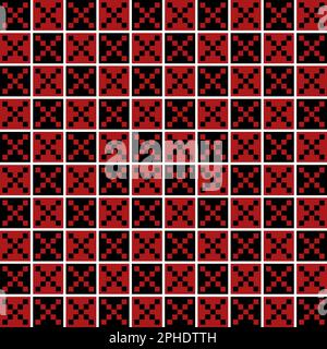 Motif géométrique abstrait de carrés rouges et noirs avec des lignes de grille blanches Banque D'Images