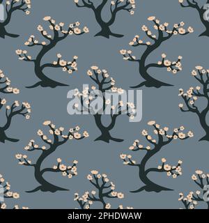 Motif sapins sakura à fleurs sans couture Illustration de Vecteur