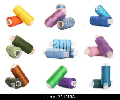 Set avec des bobines de multicolore sur fond blanc Banque D'Images
