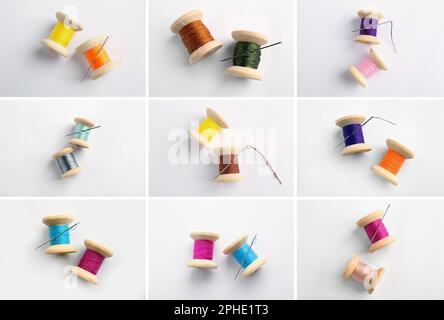 De nombreuses bobines de multicolore sur fond blanc, collage Banque D'Images