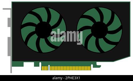 Carte graphique pour pc avec deux ventilateurs isolés sur fond blanc. Clipart vectoriel. Illustration de Vecteur