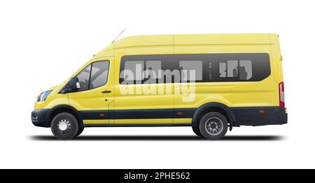 Minibus Ford Transit, vue latérale isolée sur fond blanc Banque D'Images