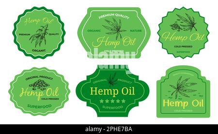 Autocollant tendance avec inscription huile de chanvre, ensemble Illustration de Vecteur