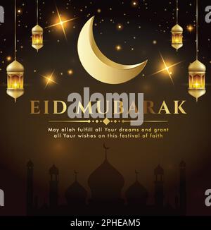 Arrière-plan de la bannière EID Mubarak. EID modèles de vacances islamiques avec croissant de lune d'or. Illustration de Vecteur