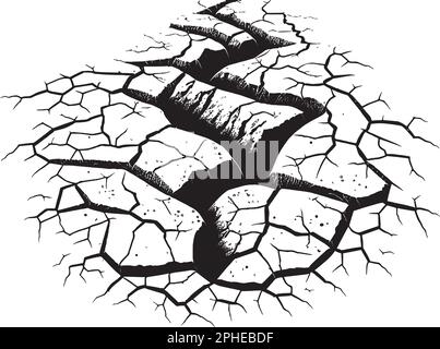Dommages causés par des catastrophes naturelles, des tremblements de terre ou la sécheresse.Split, fissure et trou noir dans le mur ou sur le sol. Catastrophe après la guerre. Illustration de Vecteur