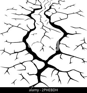 Dommages causés par des catastrophes naturelles, des tremblements de terre ou la sécheresse.Split, fissure et trou noir dans le mur ou sur le sol. Catastrophe après la guerre. Illustration de Vecteur