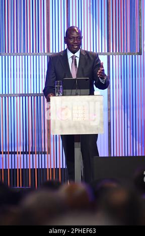 Berlin, Allemagne. 28th mars 2023. William Samoei Ruto, Président du Kenya, s'exprime lors du dialogue de transition énergétique de Berlin 23. Credit: Britta Pedersen/dpa/Alay Live News Banque D'Images