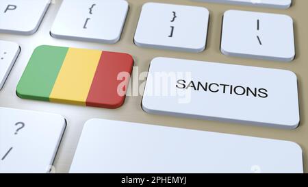 Le Mali impose des sanctions à certains pays. Sanctions imposées au Mali. Bouton du clavier. Politique Illustration 3D Illustration. Banque D'Images