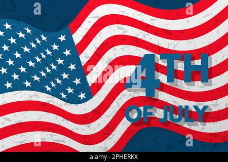 4 juillet, modèle de bannière du jour de l'indépendance des États-Unis avec drapeau national américain sur fond grunge bleu marine. Illustration vectorielle Illustration de Vecteur