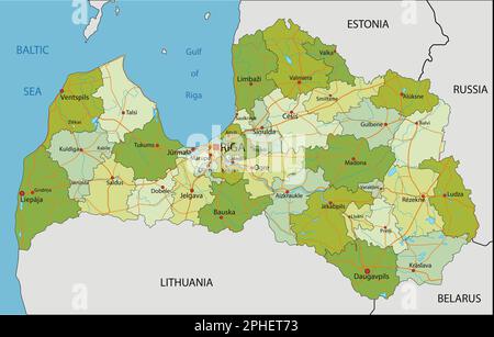 Carte politique modifiable très détaillée avec des couches séparées. Lettonie. Illustration de Vecteur