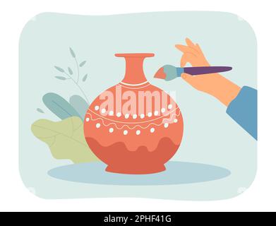 Les artistes dessinant à la main des motifs créatifs sur un pot en céramique fait à la main Illustration de Vecteur