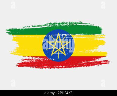 Grunge artistique drapeau brush de l'Ethiopie isolé sur fond blanc. Texture élégante du drapeau national Illustration de Vecteur