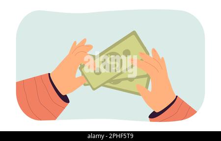 Illustration du vecteur plat des billets de banque en dollars des mains Illustration de Vecteur