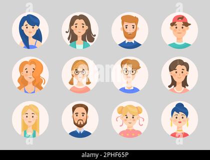 Les gens avatars en cercles ensemble d'illustrations de dessin animé Illustration de Vecteur