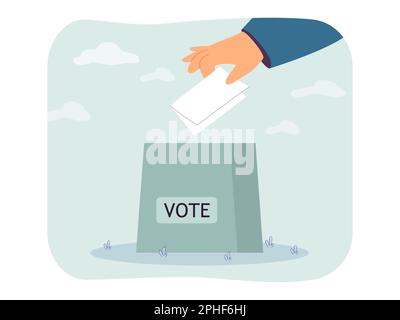 Main mettant le vote dans l'illustration vectorielle plate de la boîte de vote Illustration de Vecteur