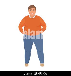 Homme gras confiant. Grave homme obèse en position debout illustration de dessin animé vectoriel Illustration de Vecteur