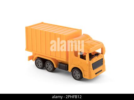 Camion de livraison de fret jaune miniature isolé sur fond blanc avec chemin de découpe Banque D'Images