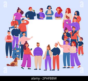 Foule de personnes différentes autour d'une affiche ou d'un écriteau vierge Illustration de Vecteur