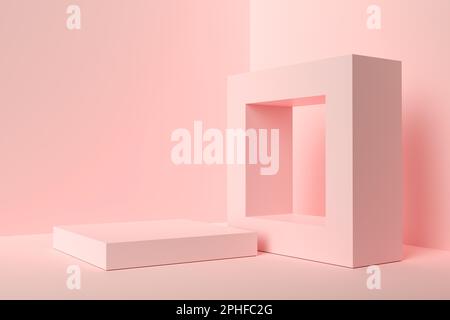Formes géométriques abstraites sur fond rose. Arrière-plan abstrait de rendu 3D minimum. Ensemble de formes géométriques abstraites. Banque D'Images