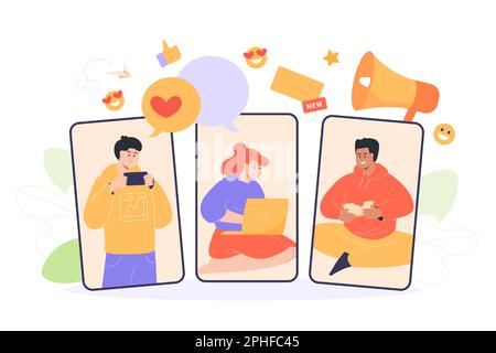 Les personnes sur les écrans de téléphone mobile illustration vectorielle plate Illustration de Vecteur