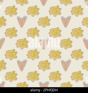 Motif contemporain avec éléments graphiques abstraits et visages de dessin animé. Motif vectoriel sans couture pour la conception de surfaces. Illustration de Vecteur