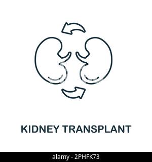 Icône de ligne de transplantation rénale. Signe d'élément de la collection de transplantation. Symbole de contour de greffe de rein plat pour le web design, infographiques et Illustration de Vecteur
