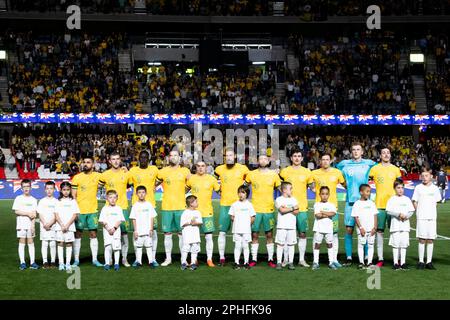 Melbourne, Victoria, Australie. 28th mars 2023. MELBOURNE, AUSTRALIE - 28 MARS : l'équipe de Socceroos s'est présentée avant un match international entre l'Australie et l'Équateur au stade Marvel sur 28 mars 2023 à Melbourne, en Australie. (Credit image: © Chris Putnam/ZUMA Press Wire) USAGE ÉDITORIAL SEULEMENT! Non destiné À un usage commercial ! Banque D'Images