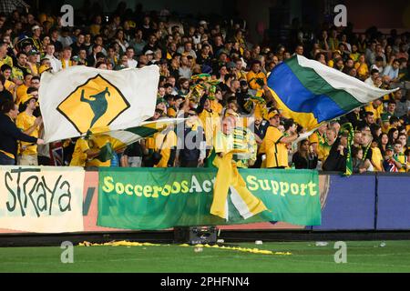 Melbourne, Victoria, Australie. 28th mars 2023. MELBOURNE, AUSTRALIE - 28 MARS : les fans de la rencontre internationale entre les Socceroos d'Australie et l'Équateur au stade Marvel sur 28 mars 2023 à Melbourne, en Australie. (Credit image: © Chris Putnam/ZUMA Press Wire) USAGE ÉDITORIAL SEULEMENT! Non destiné À un usage commercial ! Banque D'Images