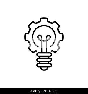 Icône linéaire de génération d'idées. Illustration de traits fins. Innovations. Ampoule avec roues dentées à l'intérieur et flèche circulaire. Illustration de Vecteur