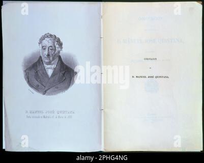 CORONACION DEL EMINENTE POETA DON MANUEL JOSE QUINTANA - 1855. LIEU: SENADO-BIBLIOTECA-COLECCION. MADRID. ESPAGNE. MANUEL JOSE QUINTANA (1772/1857). Banque D'Images