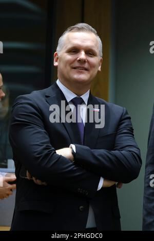 Bruxelles, Belgique. 28th mars 2023. Bojan KUMER, ministre de l'énergie, se présente au siège de l'UE à Bruxelles, en Belgique, pour un Conseil "Transports, télécommunications et énergie" sur 28 mars 2023. Crédit: ALEXANDROS MICHAILIDIS/Alamy Live News Banque D'Images