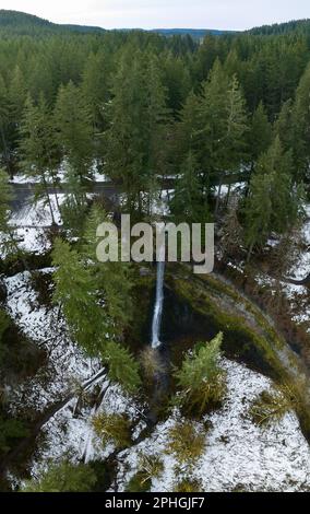 Silver Creek coule au-dessus d'une belle cascade près de Silverton, Oregon. Cette région pittoresque et fortement boisée possède de nombreuses cascades impressionnantes. Banque D'Images