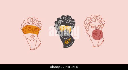 Face antique gravée - affiche. Ligne vectorielle de portrait grec ancien, gros plan de la tête de l'homme. Graphique numérique pour la couverture, les œuvres d'art historiques, la monnaie, l'argent design, l'ancienne image vecteur ensemble Illustration de Vecteur