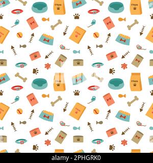 Illustration sans couture avec un ensemble d'accessoires pour l'entretien et la conservation des animaux de compagnie. Illustration de Vecteur