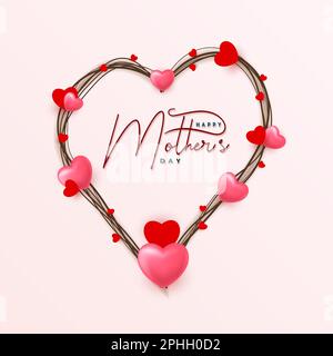 Modèle de carte de fête des mères heureux avec coeur d'amour dessiné à la main Illustration de Vecteur