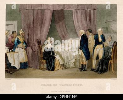 La mort de George Washington en 1799, gravure de couleur vintage de 1799 Banque D'Images